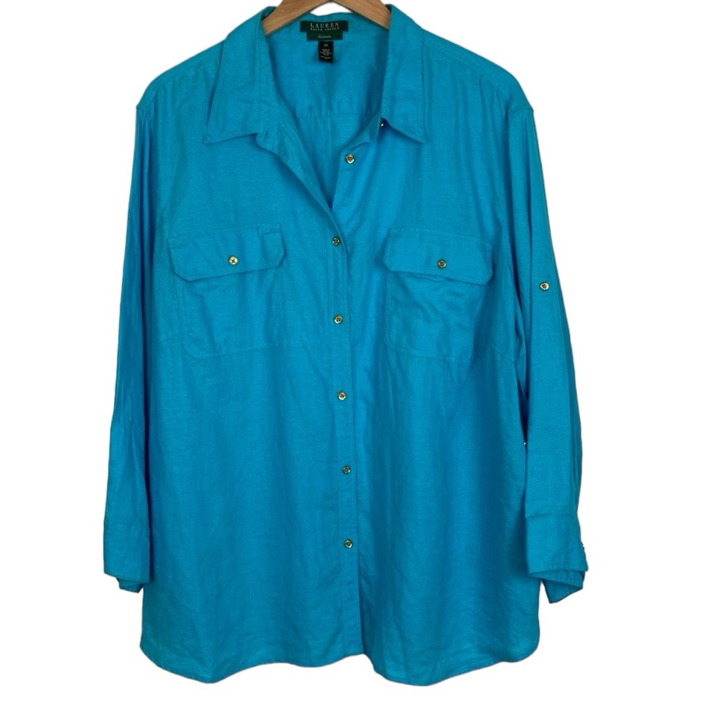 Lauren Ralph Lauren Turquoise Blue Linen Shirt